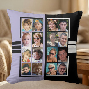 16 photo collage double sided purple black cushion