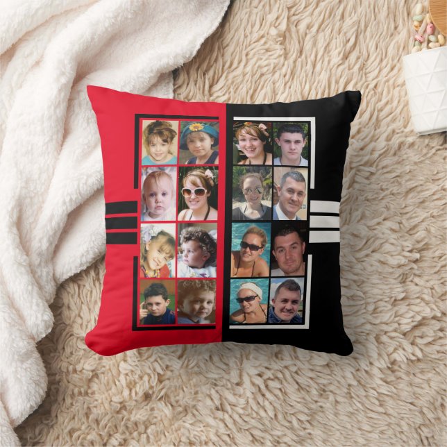 16 photo collage double sided red black cushion (Blanket)