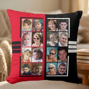 16 photo collage double sided red black cushion