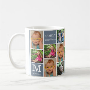 16 Photo Collage Family Name Quote Monogrammed Coffee Mug