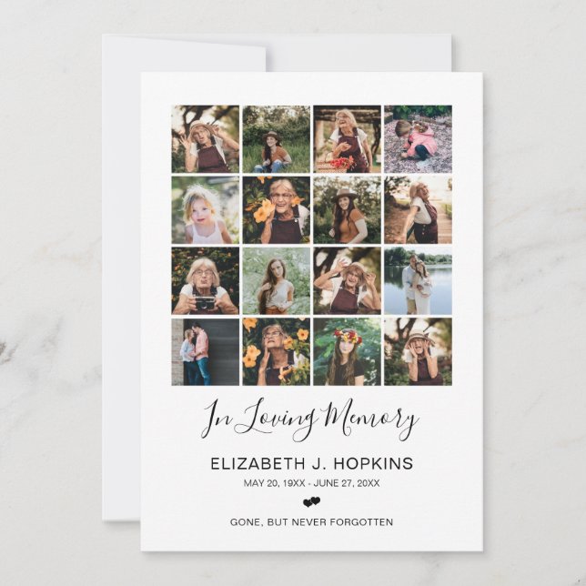 16 Photo Collage Funeral Memorial Prayer Cards (Front)