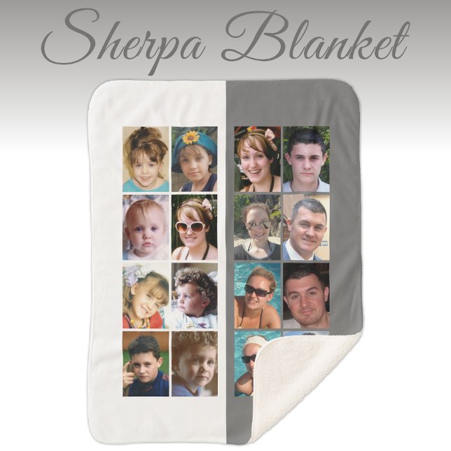 16 photo collage grey and white sherpa blanket (Creator Uploaded)