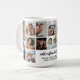 16 Photo Collage Grid - 2 Text boxes - black white Coffee Mug