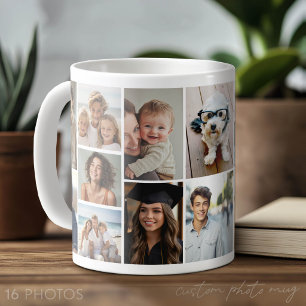 16 Photo Collage Grid - Modern Minimal White Grid Coffee Mug