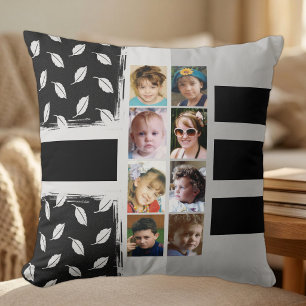 16 photo collage leaves stripes black cushion