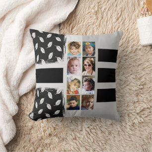 16 photo collage leaves stripes black cushion
