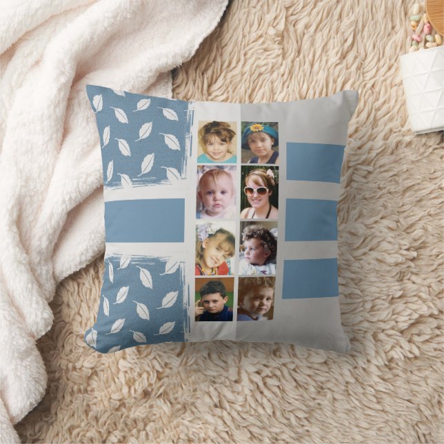16 photo collage leaves stripes blue cushion (Blanket)