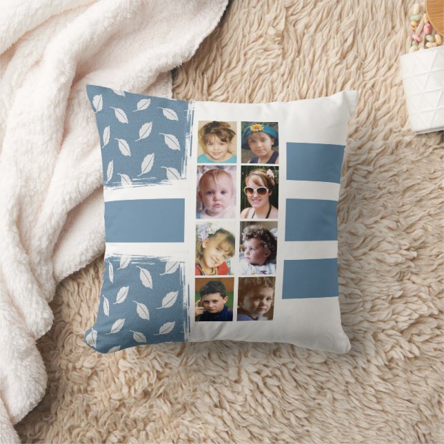 16 photo collage leaves stripes blue white cushion (Blanket)