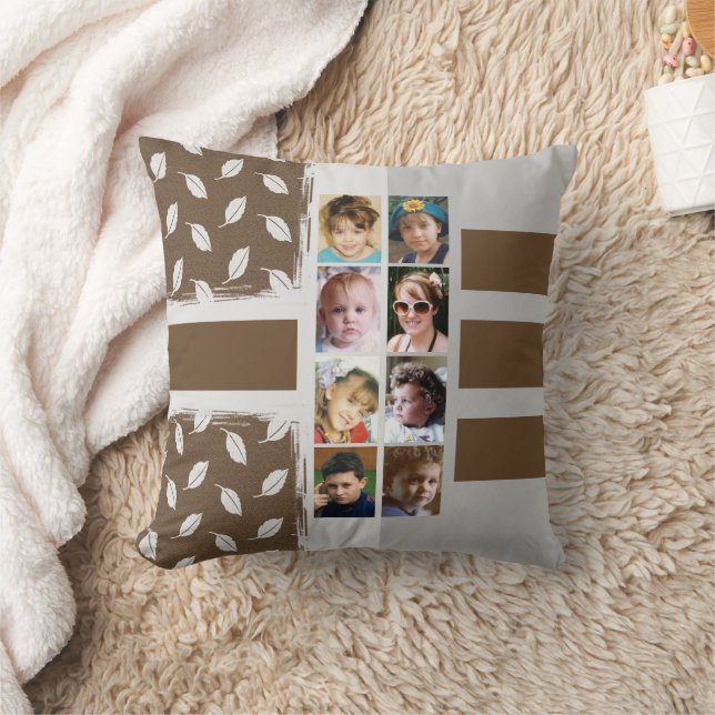 16 photo collage leaves stripes brown cushion (Blanket)