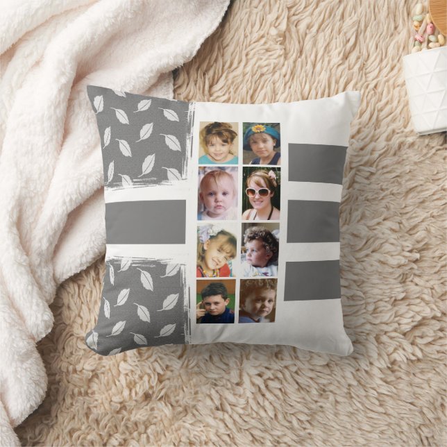 16 photo collage leaves stripes grey white cushion (Blanket)