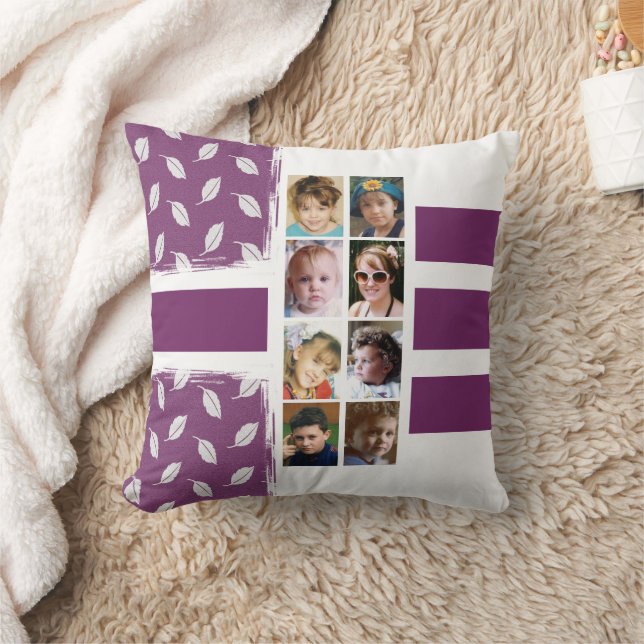 16 photo collage leaves stripes purple white cushion (Blanket)