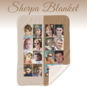 16 photo collage light and dark brown sherpa blanket