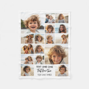 16 Photo Collage Montage and Text - Can Edit White Fleece Blanket