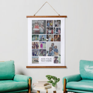 16 Photo Collage Montage and Text - Can Edit White Hanging Tapestry