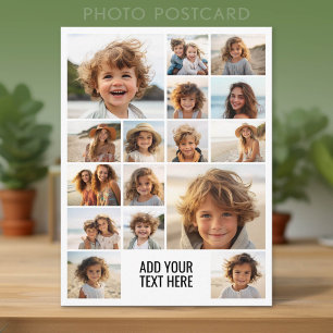 16 Photo Collage Montage and Text - Can Edit White Postcard