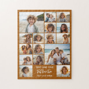 16 Photo Collage Montage and Text - Terra Cotta Jigsaw Puzzle