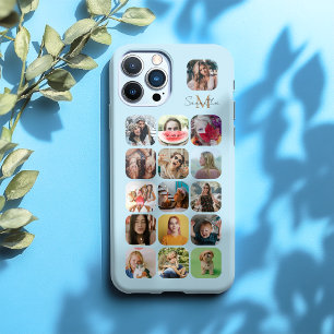 16 Photo Collage Pastel Blue & Monogram iPhone 16 Pro Max Case
