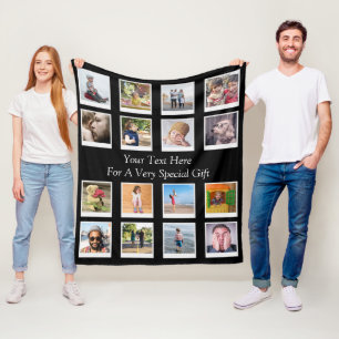 16 Photo Collage Personalised Fleece Blanket