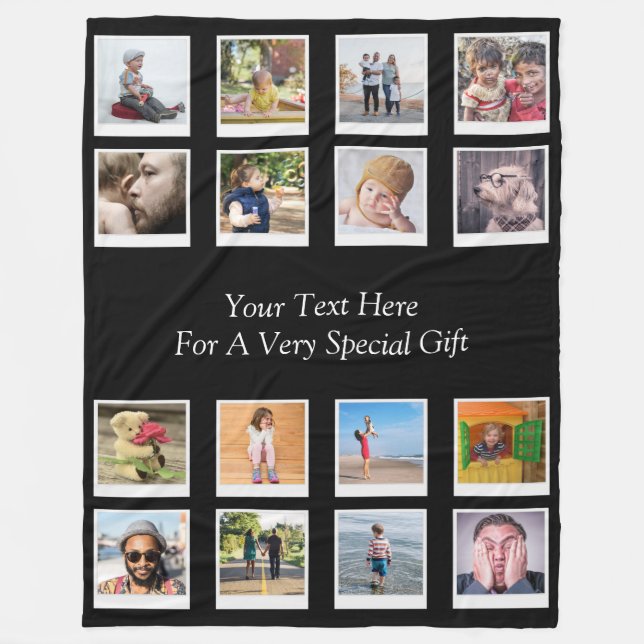 16 Photo Collage Personalised Large Fleece Blanket (Front)
