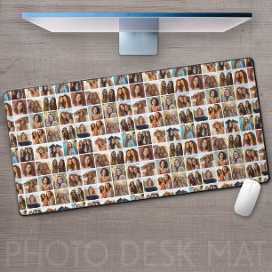 16 Photo Collage - Repeated All Over with Text Desk Mat