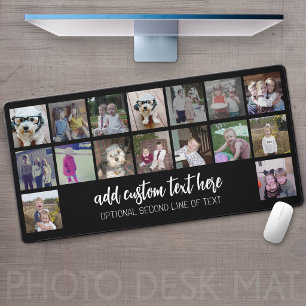 16 Photo Collage - Script White 2 Lines Text Desk Mat