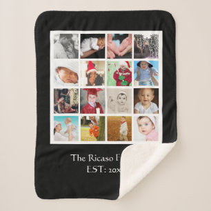 16 Photo DIY Collage Personalised Sherpa Blanket