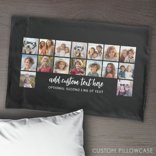 16 Photo Grid - 2 lines text - black white party Pillowcase