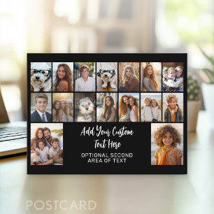 16 Photo Grid - 2 lines text - black white party Postcard