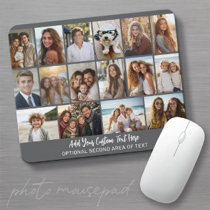16 Photo Grid - 2 lines text - grey white party Mouse Mat