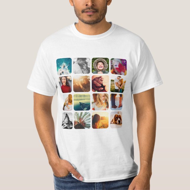 16 Photo Template Square Grid Rounded Frame T-Shirt (Front)