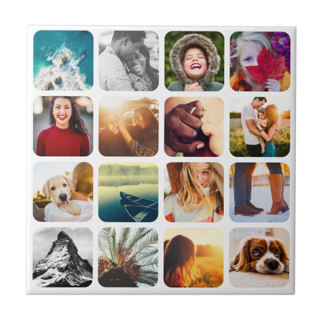 16 Photo Wall Tile Template Grid White Frame (Front)
