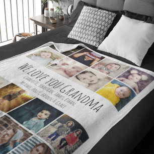 16 Photos Collage And Personalized Text Fleece Blanket