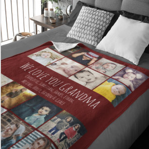 16 Photos Collage And Personalized Text Fleece Blanket