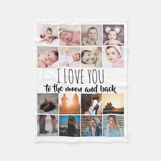 16 photos collage love you to moon and back fleece blanket (Front)