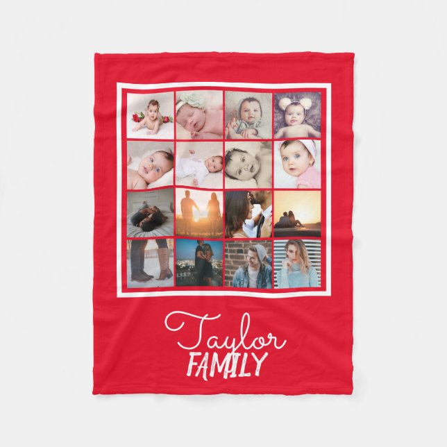 16 Photos Collage Personalised Template Fleece Blanket (Front)