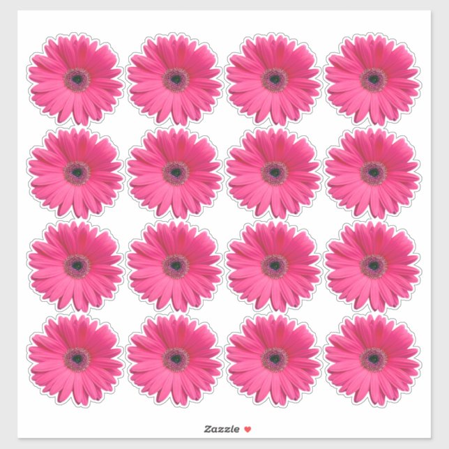 16 Pink Gerbera Daisy Flower Kiss-Cut Stickers (Sheet)