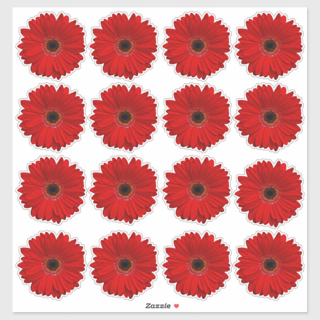 16 Red Gerbera Daisy Flower Kiss-Cut Stickers (Sheet)