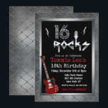 16 Rocks Rockstar Guitar 16th Birthday Invitation<br><div class="desc">16 Rocks Rockstar Electric Guitar Metal Metallic Silver Glitter 40th Surprise 16th Birthday Invitation</div>
