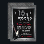 16 Rocks Rockstar Guitar 16th Birthday Invitation<br><div class="desc">16 Rocks Rockstar Electric Guitar Metal Metallic Silver Glitter 40th Surprise 16th Birthday Invitation</div>