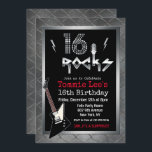 16 Rocks Rockstar Guitar 16th Birthday Invitation<br><div class="desc">16 Rocks Rockstar Electric Guitar Metal Metallic Silver Glitter 40th Surprise 16th Birthday Invitation</div>