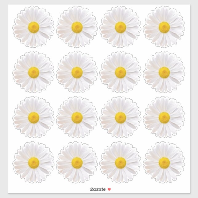 16 Shasta Daisy Flower Kiss-Cut Stickers (Sheet)