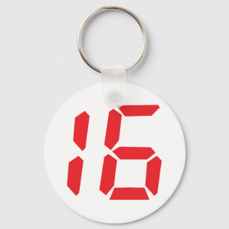 16 sixteen red alarm clock digital number key ring