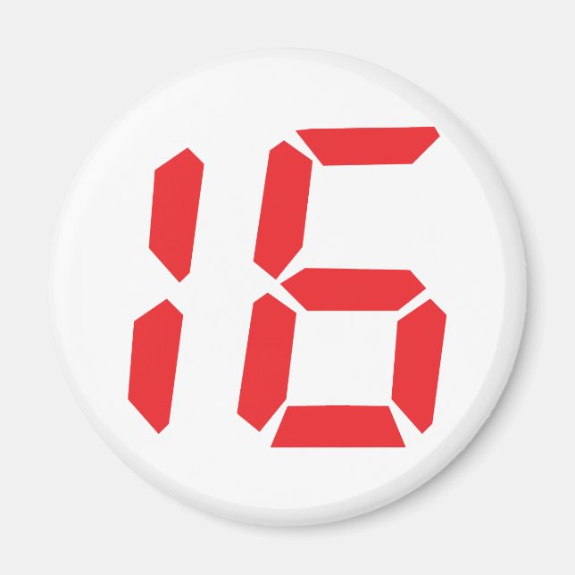 16 sixteen  red alarm clock digital number magnet (Front)