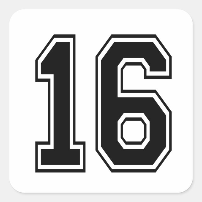16 sixteen varsity num square sticker (Front)