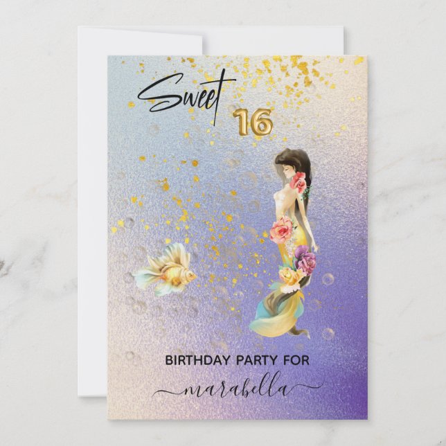 *~* 16 SWEET SIXTEEN  Ombre Mermaid Birthday  Invitation (Front)