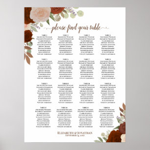 16 Table Autumn Floral Boho Wedding Seating Chart