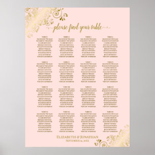 16 Table Blush Pink & Gold Wedding Seating Chart