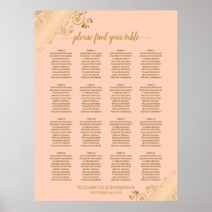 16 Table Coral Peach & Gold Wedding Seating Chart