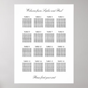 16 Table Elegant Minimalist Seating Chart