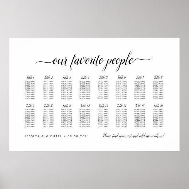 16 Table Elegant Our Favourite People Seating Char Poster (Front)